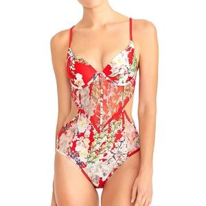 Rachel Roy Swimsuit Mesh Insert Red Monokini